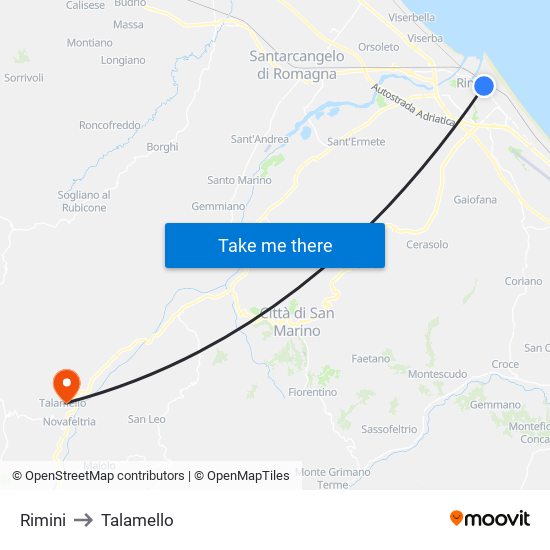 Rimini to Talamello map