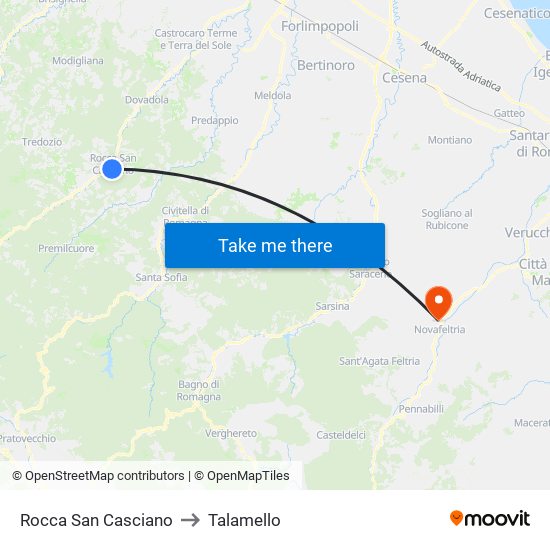 Rocca San Casciano to Talamello map