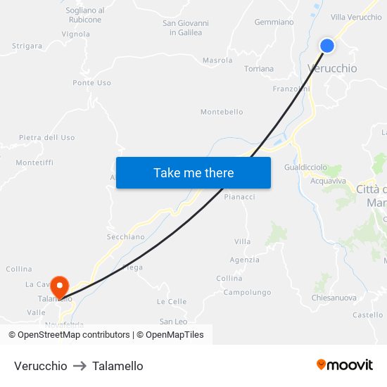 Verucchio to Talamello map