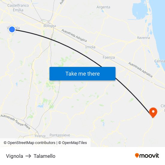 Vignola to Talamello map