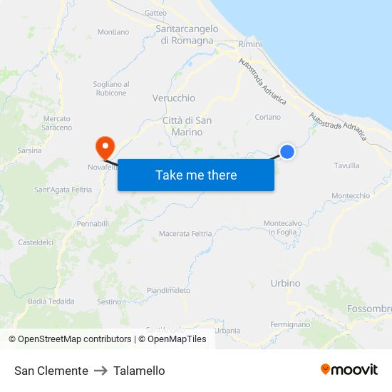 San Clemente to Talamello map