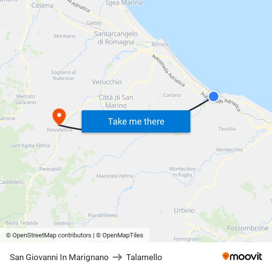 San Giovanni In Marignano to Talamello map