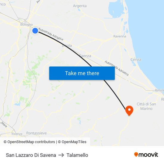 San Lazzaro Di Savena to Talamello map
