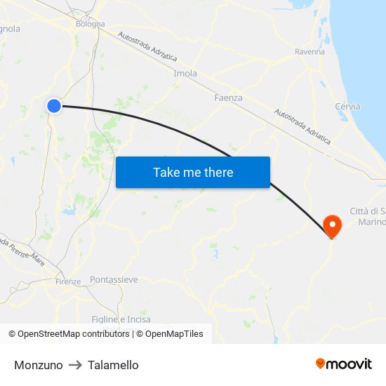 Monzuno to Talamello map