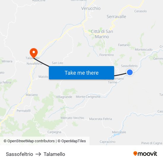 Sassofeltrio to Talamello map