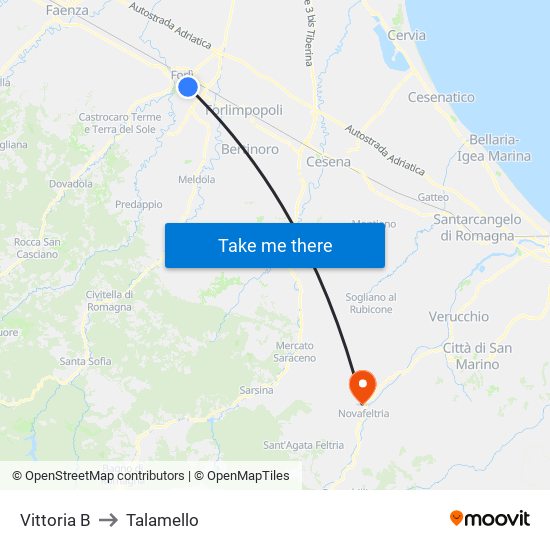 Vittoria B to Talamello map