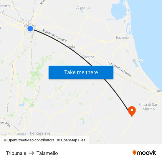 Tribunale to Talamello map