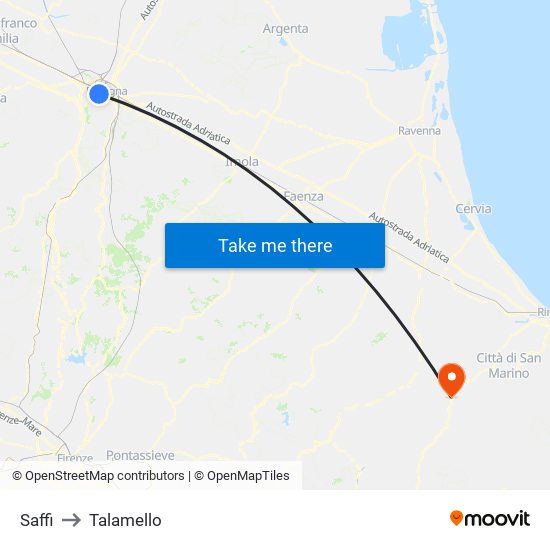 Saffi to Talamello map