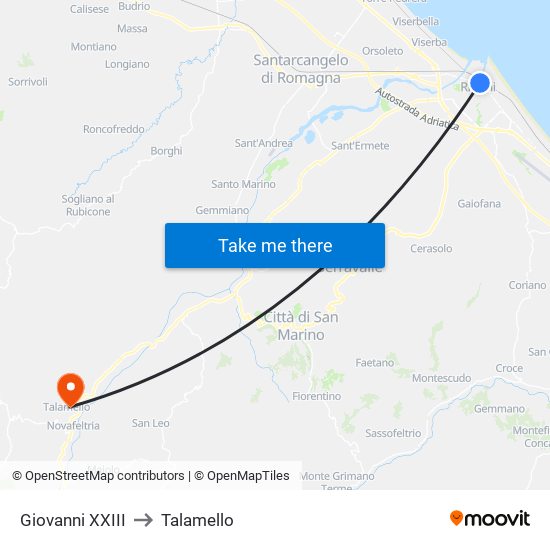 Giovanni XXIII to Talamello map