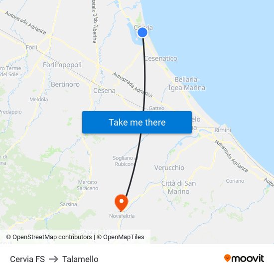 Cervia FS to Talamello map