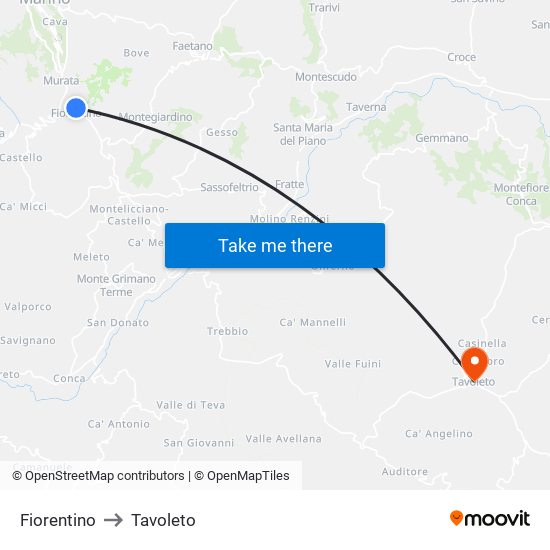 Fiorentino to Tavoleto map