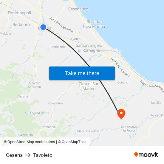 Cesena to Tavoleto map