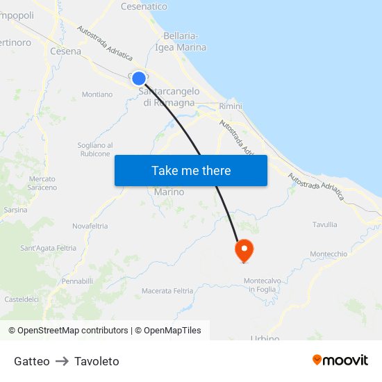 Gatteo to Tavoleto map