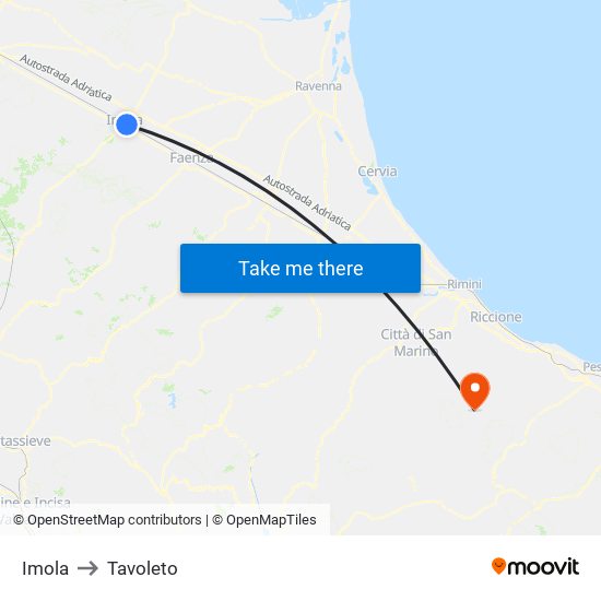 Imola to Tavoleto map