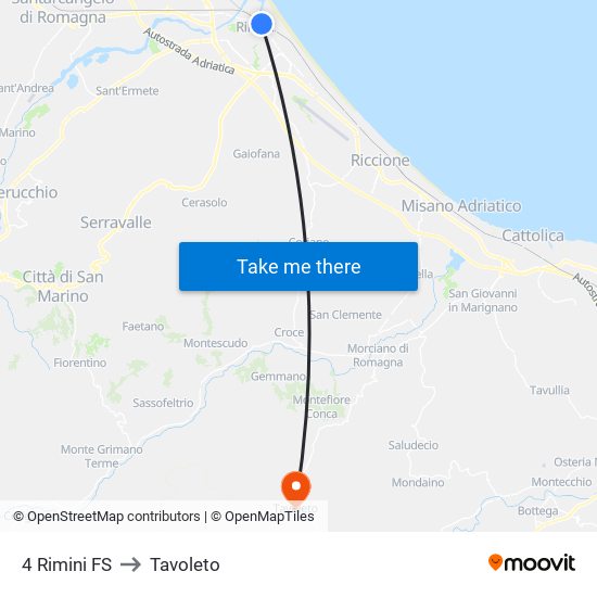 4 Rimini FS to Tavoleto map