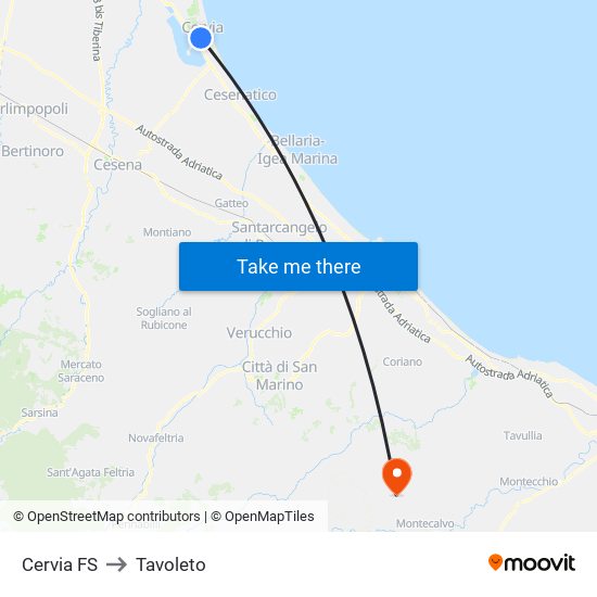 Cervia FS to Tavoleto map