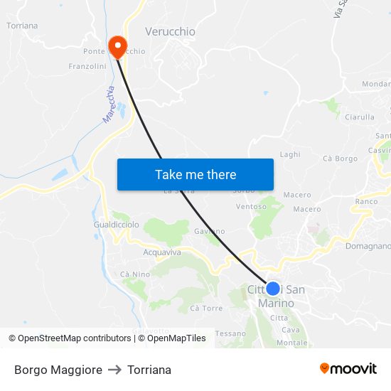 Borgo Maggiore to Torriana map