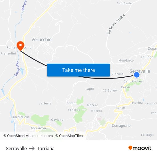 Serravalle to Torriana map