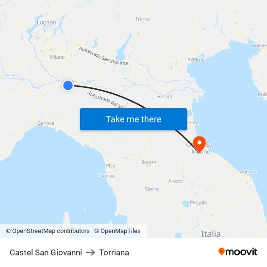 Castel San Giovanni to Torriana map