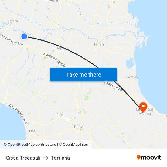 Sissa Trecasali to Torriana map