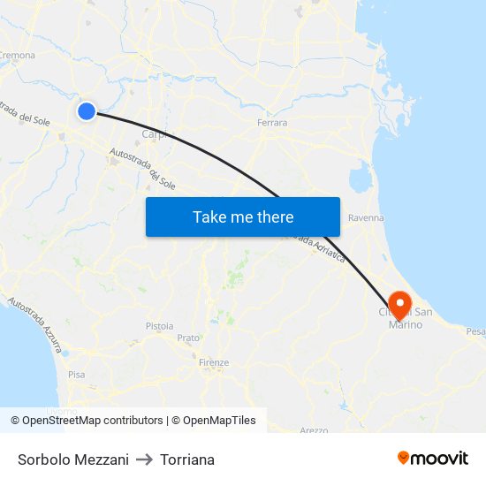 Sorbolo Mezzani to Torriana map
