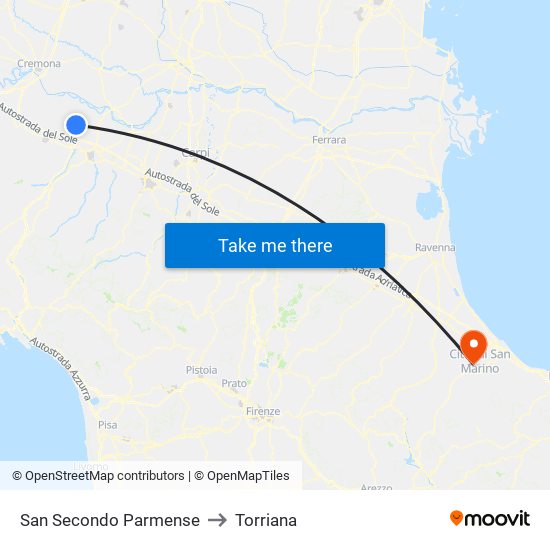 San Secondo Parmense to Torriana map