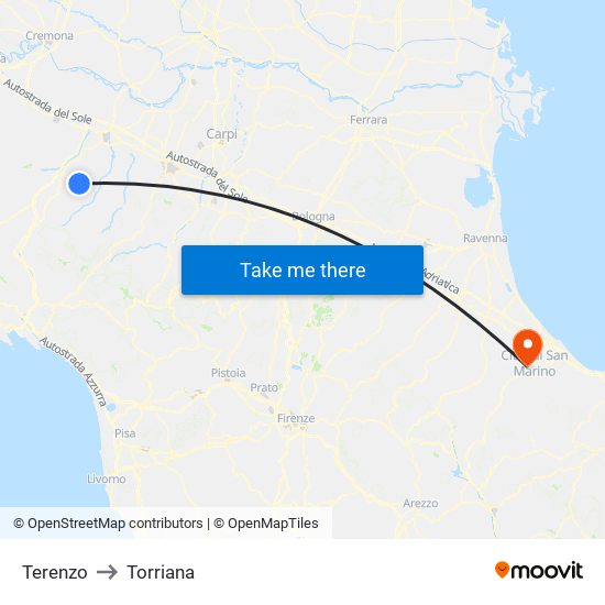Terenzo to Torriana map