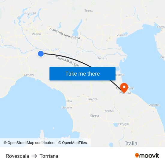 Rovescala to Torriana map