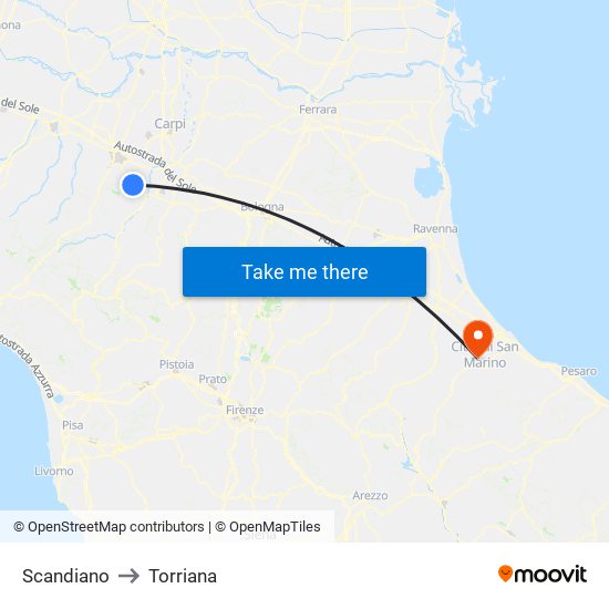 Scandiano to Torriana map