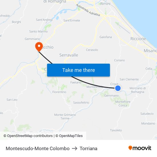 Montescudo-Monte Colombo to Torriana map