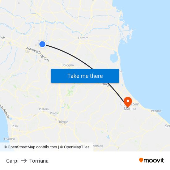 Carpi to Torriana map