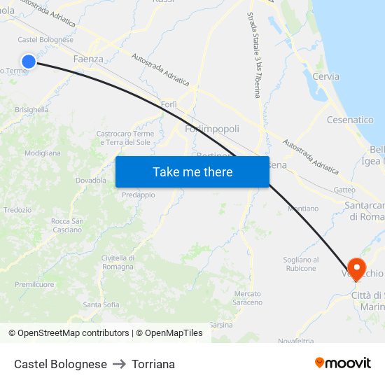 Castel Bolognese to Torriana map