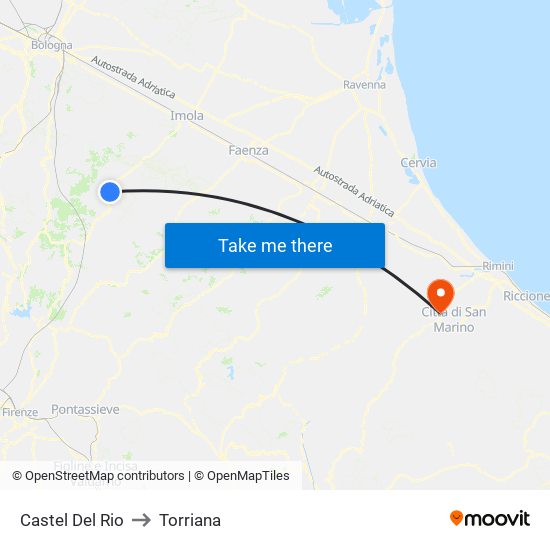 Castel Del Rio to Torriana map