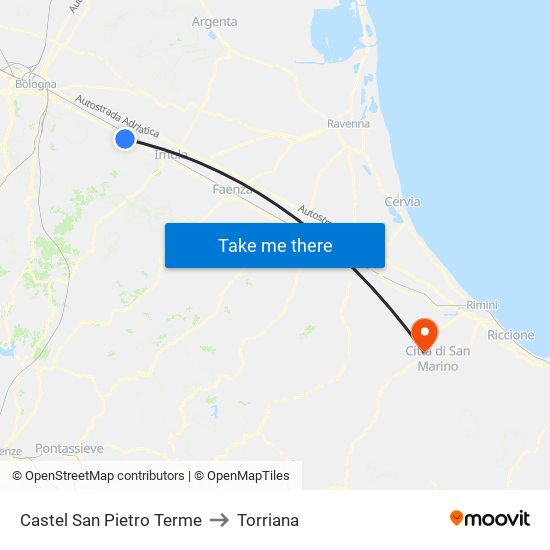 Castel San Pietro Terme to Torriana map