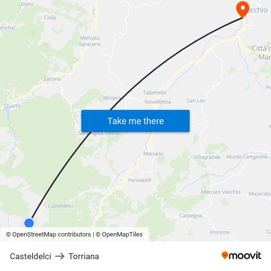 Casteldelci to Torriana map