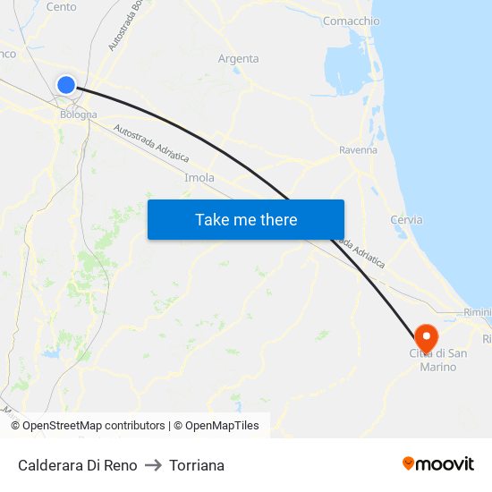 Calderara Di Reno to Torriana map