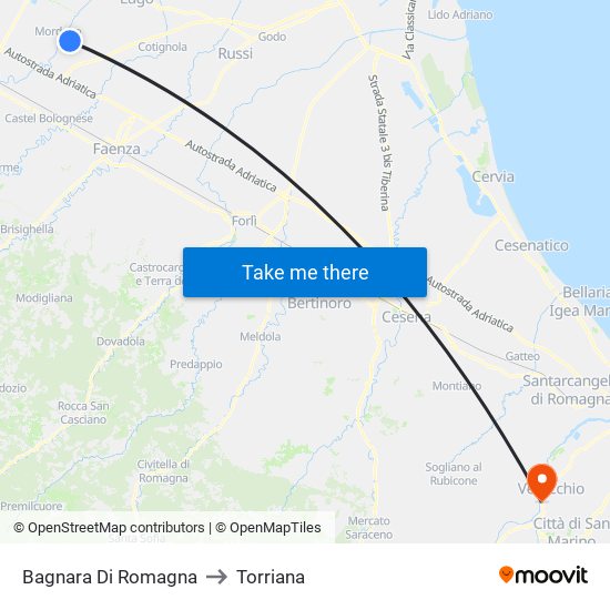 Bagnara Di Romagna to Torriana map