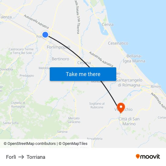 Forlì to Torriana map