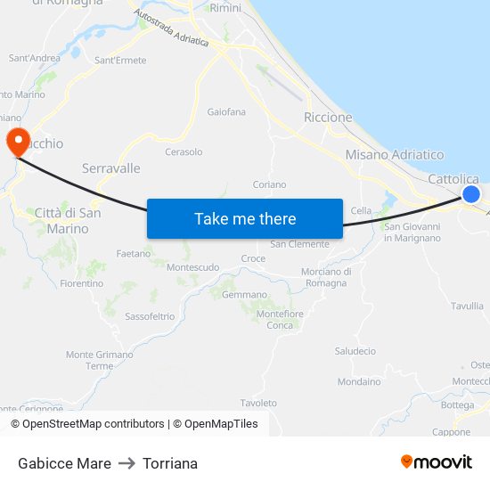 Gabicce Mare to Torriana map