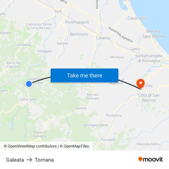Galeata to Torriana map