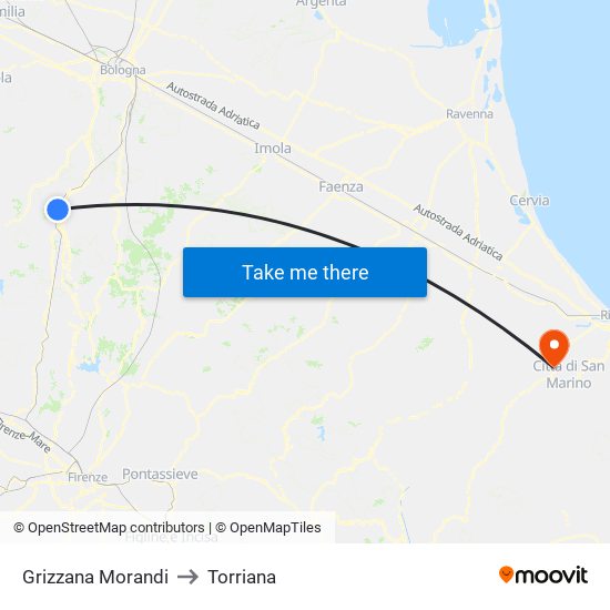 Grizzana Morandi to Torriana map