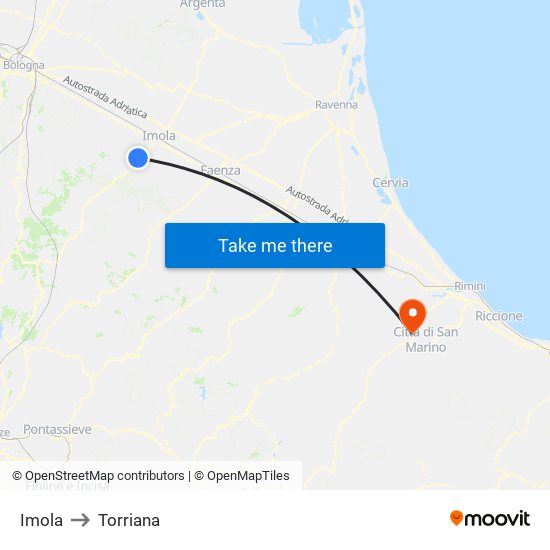 Imola to Torriana map