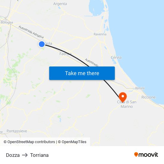 Dozza to Torriana map