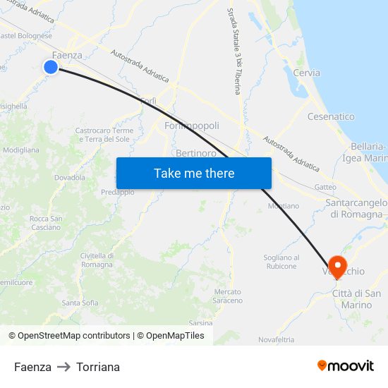 Faenza to Torriana map