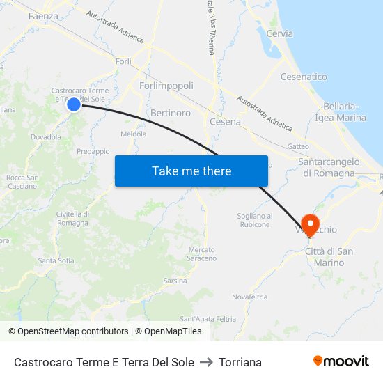 Castrocaro Terme E Terra Del Sole to Torriana map