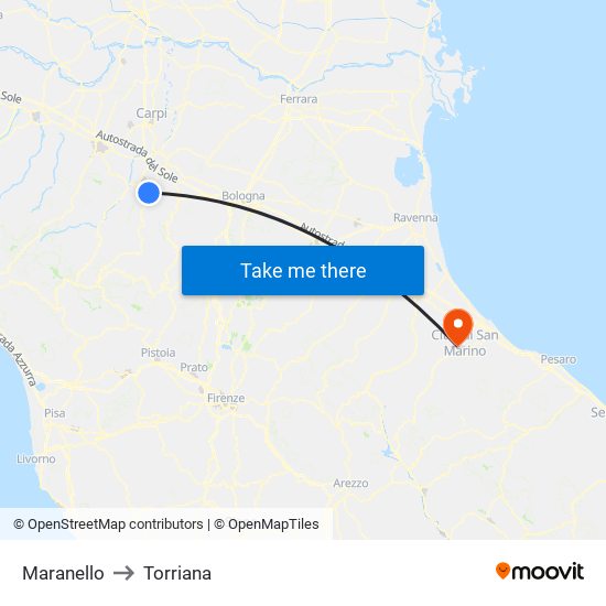 Maranello to Torriana map