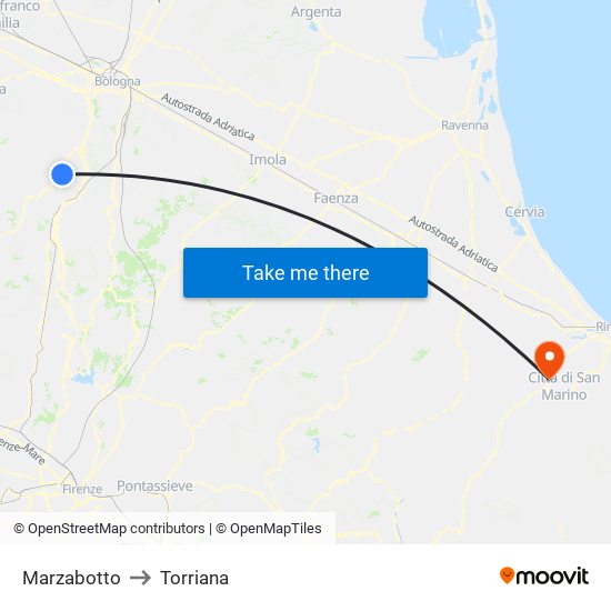 Marzabotto to Torriana map