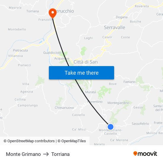 Monte Grimano to Torriana map