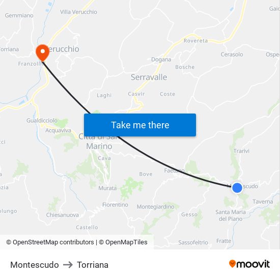 Montescudo to Torriana map