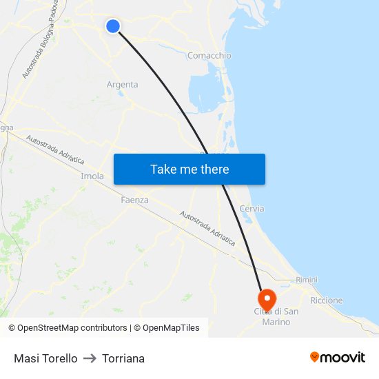 Masi Torello to Torriana map